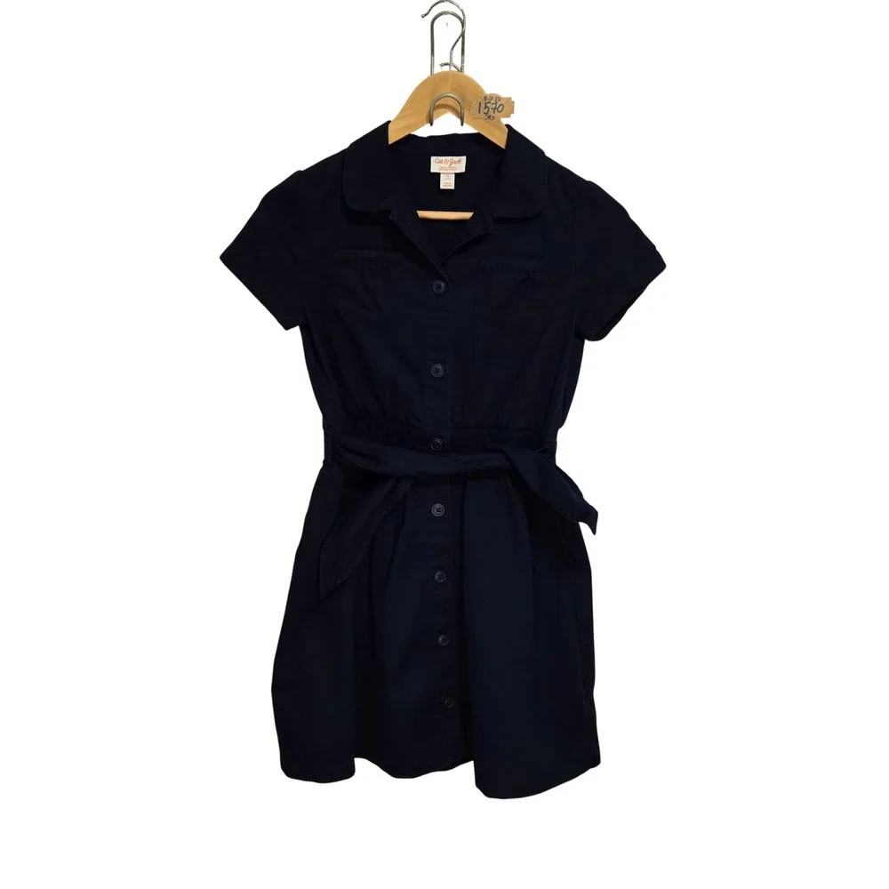 Cat & Jack Girls Navy Blue School Uniform Short Sleeve Button Front Dress SZ 12